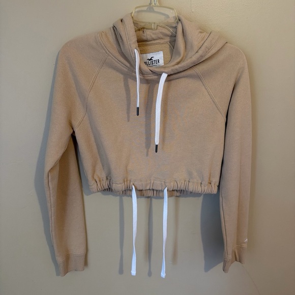 Hollister Tops - Hollister Women's Beige Cropped Hoodie
